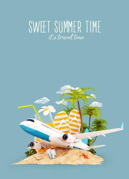 istock airplane and tropical palm on a paradise island 1145223625