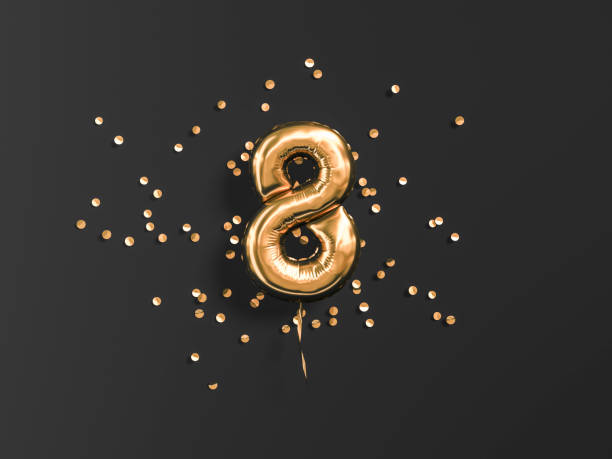 istock Eight year birthday. Number 8 flying foil balloon 1145226311