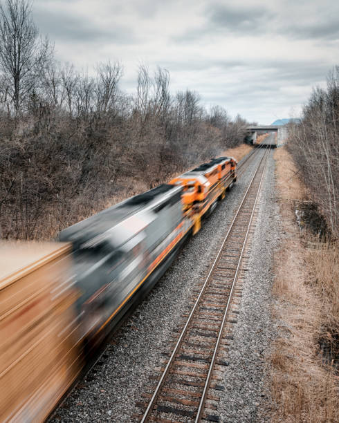 istock railroad tracks with blurred train in vanishing point 1145230269
