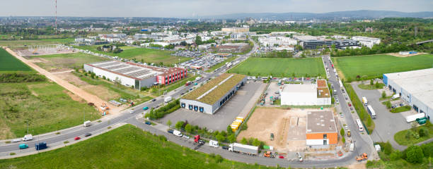 Panoramic aerial view of large industrial area