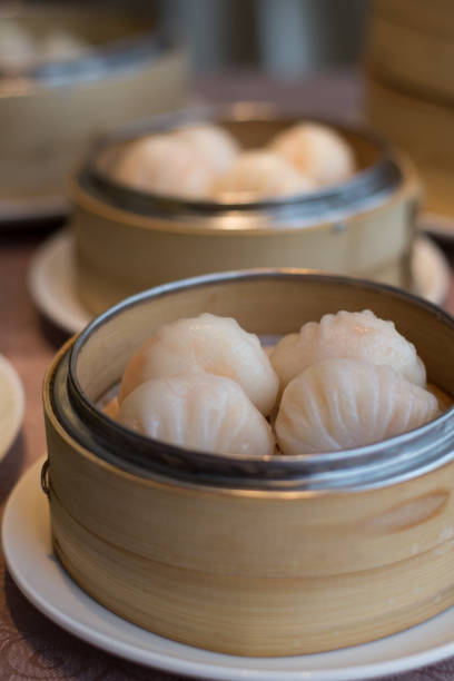 istock Superior Har Kao Prawn Dumpling  with Water Chestnut in a bamboo basket 1145234691