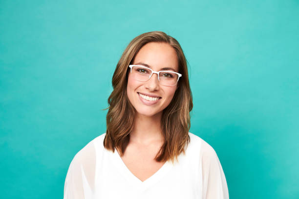 istock Glasses girl on blue 1145237703