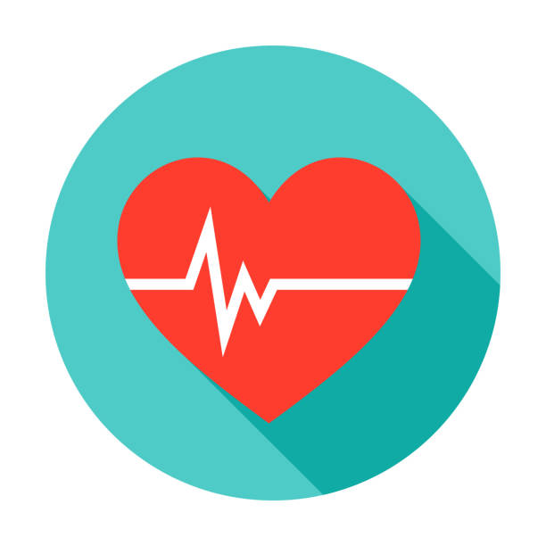 Heart Pulse Circle Icon Heart Pulse Circle Icon. Vector Illustration with Long Shadow. Medicine Item. listening to heartbeat stock illustrations