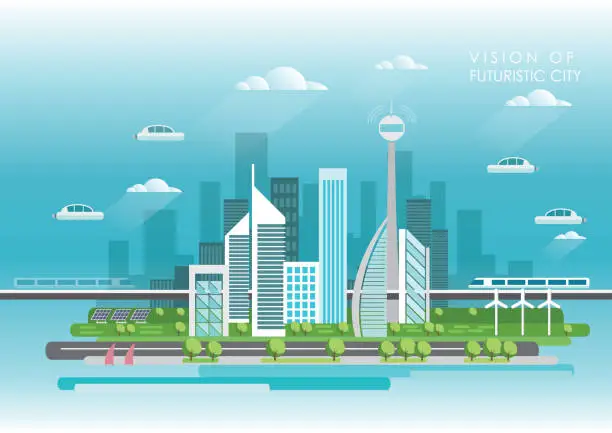 Vector illustration of Conceptual vector illustration of a futuristic sustainable city