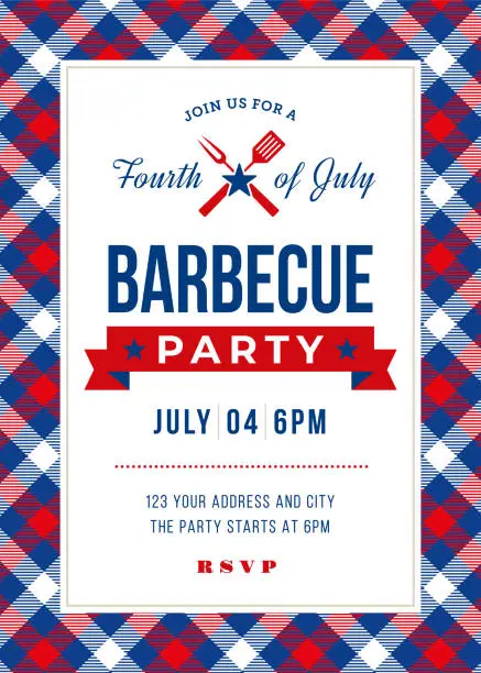 Vector illustration of Fourth of July BBQ Party Invitation.