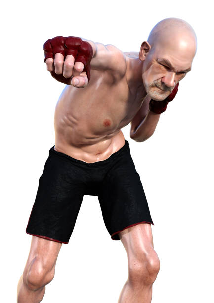 istock 3D illustration senior man boxing on white 1145244057