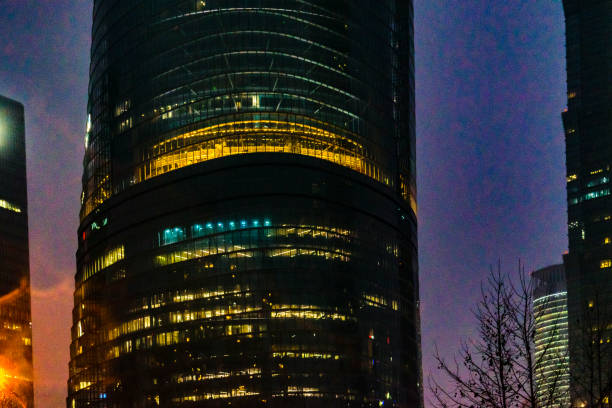 SHANGHAI, CHINA, DECEMBER - 2018 - Detail view modern office tower buildings at lujiazui district, shanghai city, china
