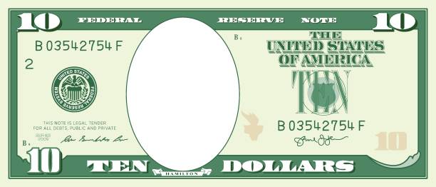 종이 머니 프레임. 10 달러 지폐 - ten dollar bill stock illustrations