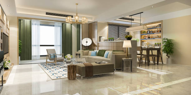 istock 3d rendering modern dining room and living room with luxury decor 1145250393