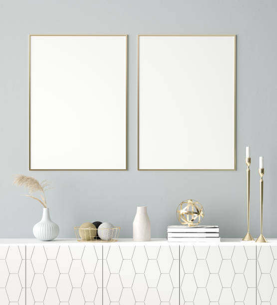 istock Mock up poster frame in home interior background, Scandinavian style 1145259654