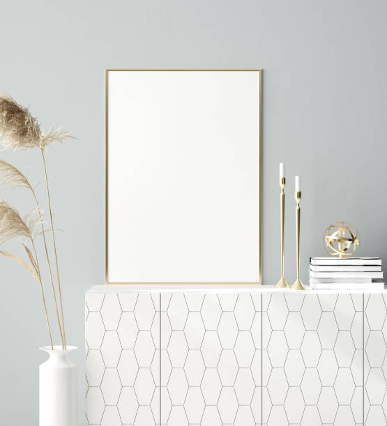 istock Mock up poster frame in home interior background, Scandinavian style 1145259655