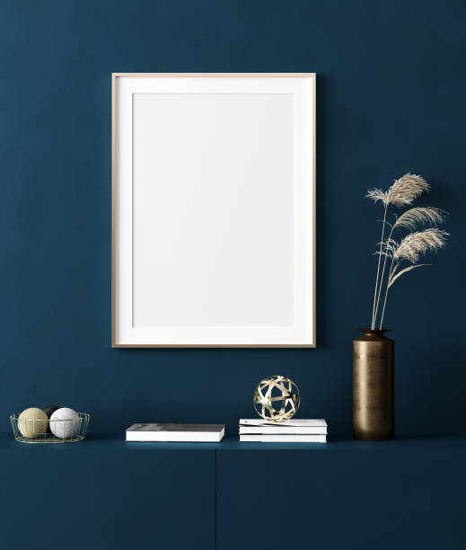 Mock up poster frame in home interior background, modern style