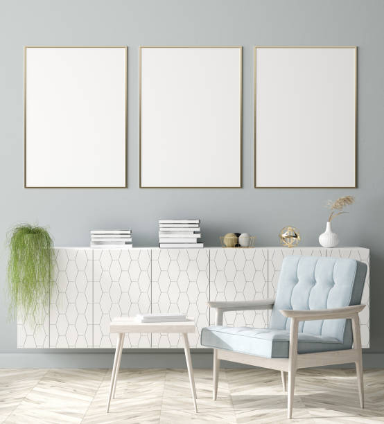 istock Mock up poster frame in home interior background, Scandinavian style 1145259699