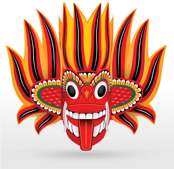 Sri Lanka Traditional dancing mask in vector format Sri Lanka Traditional Fire dancing mask in vector format sri lankan culture stock illustrations