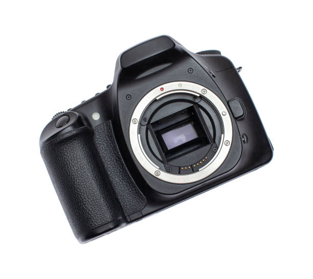 istock DSLR camera body on white background 1145261688