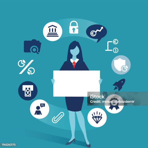 Business Woman With Empty Writing Space In Hands Icons Illustration Vector Stock Illustration - Download Image Now