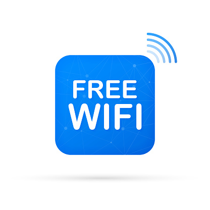 Free wifi zone blue icon. Free wifi here sign concept. Vector stock illustration.