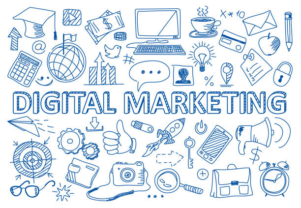 istock Set of digital marketing icons in doodle style 1145265798
