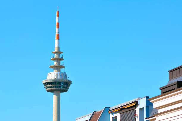 Communications Tower called 'Fernmeldeturm' Mannheim in front of blue sky technology mannheim photos stock pictures, royalty-free photos & images