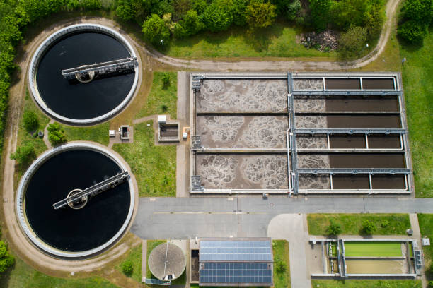 istock Sewage treatment plant - aerial view 1145269135