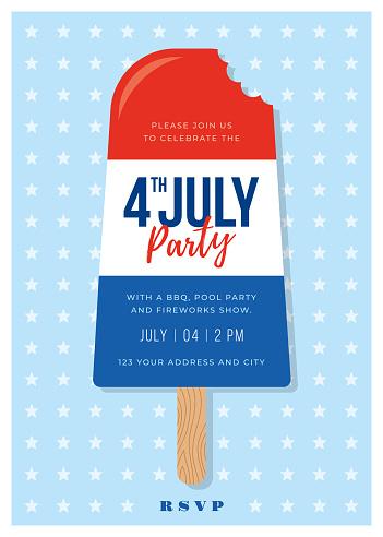 Patriotic Red White Blue Popsicles with 4th of July holiday Invitation.