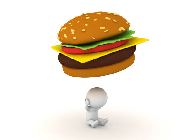 3d-darstellung von fast-food-suchtbild - three dimensional hamburger unhealthy eating isolated on white stock-fotos und bilder