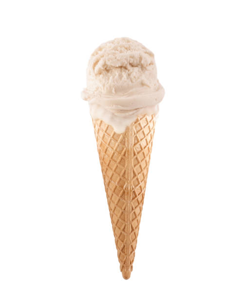istock Vanilla ice cream scoop with cone isolated on white background 1145283672