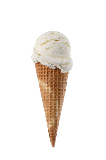 istock Vanilla ice cream scoop with cone isolated on white background 1145283783