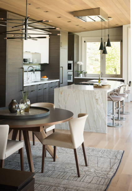 Modern Home Kitchen and Dinning Room Modern Home Kitchen and Dinning Room pendant photos stock pictures, royalty-free photos & images