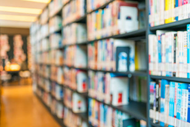 istock Blurry room with bookshelves by defocused effect 1145287398