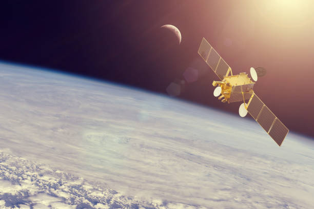 istock Space communications satellite in orbit around the Earth. Elements of this image furnished by NASA 1145290004