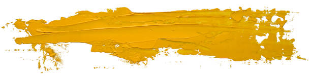tratto pennello di vernice a trama ad olio giallo isolato su sfondo bianco. - oil painting fine art painting abstract brush stroke foto e immagini stock