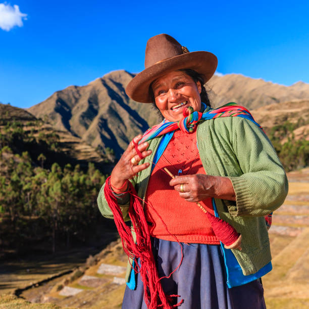 istock Peruvian woman spinning wool by hand, Sacred Valley, Peru 1145300968