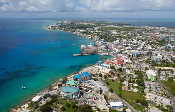 Aerial view financial district Grand Cayman, Cayman Islands Downtown Georgetown, financial district cayman islands stock pictures, royalty-free photos & images