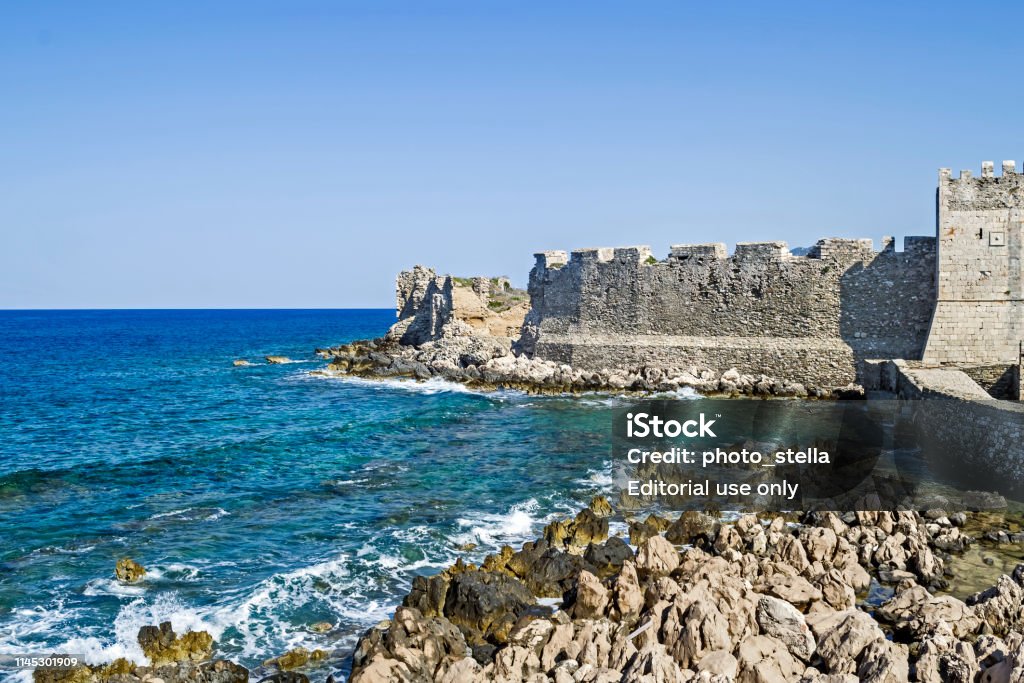 the castle of Methoni Messenia Peloponnese Greece - medieval Venetian fortification Methoni Peloponnese Greece, August 23 2018: the castle of Methoni Messenia Peloponnese Greece - medieval Venetian fortification. Messenia Stock Photo