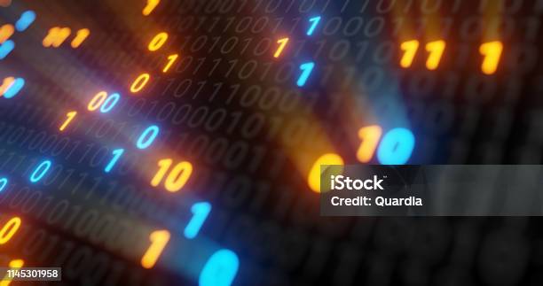 Abstract Blue And Orange Digital Binary Code Matrix Background With ...