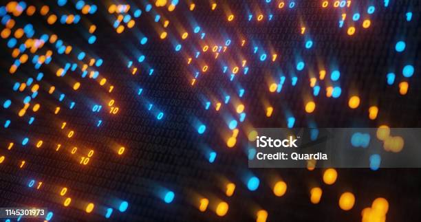 Abstract Blue And Orange Digital Binary Code Matrix Background With ...