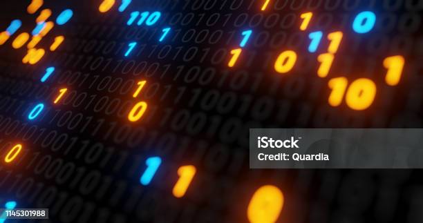 Abstract Blue And Orange Digital Binary Code Matrix Background With ...
