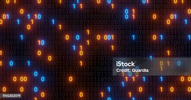 Abstract Blue And Orange Digital Binary Code Matrix Background With ...