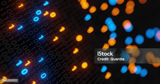 Abstract Blue And Orange Digital Binary Code Matrix Background With ...