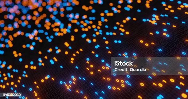 Abstract Blue And Orange Digital Binary Code Matrix Background With ...