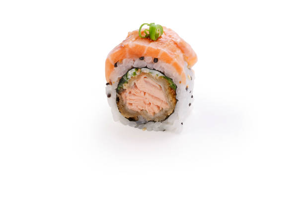 istock Salmon Sushi on white background 1145303229