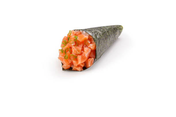 istock Temaki Salmon Sushi on white background 1145303241