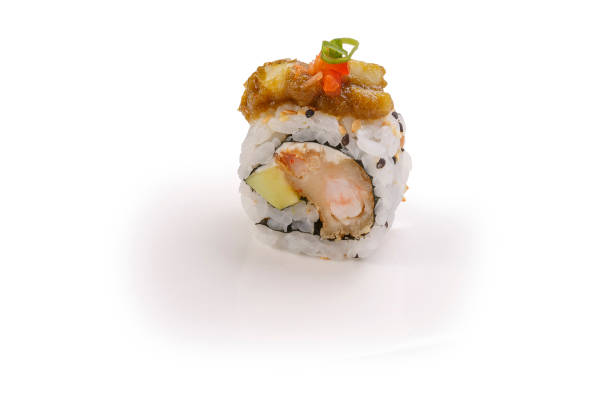 istock Salmon Sushi on white background 1145303249