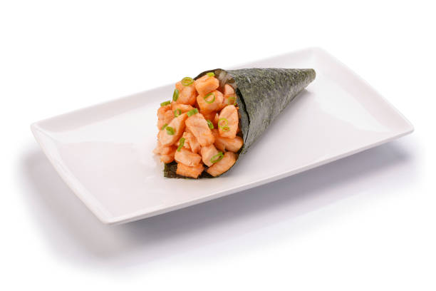 istock Temaki Salmon Sushi on white background 1145303271