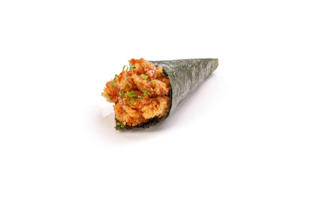 白い背景にネギトロサーモン寿司 - temaki food sushi salmon ストックフォトと画像