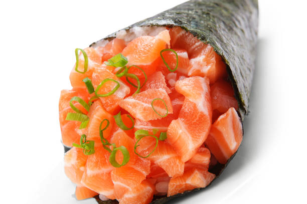 istock Temaki Salmon Sushi on white background 1145303514