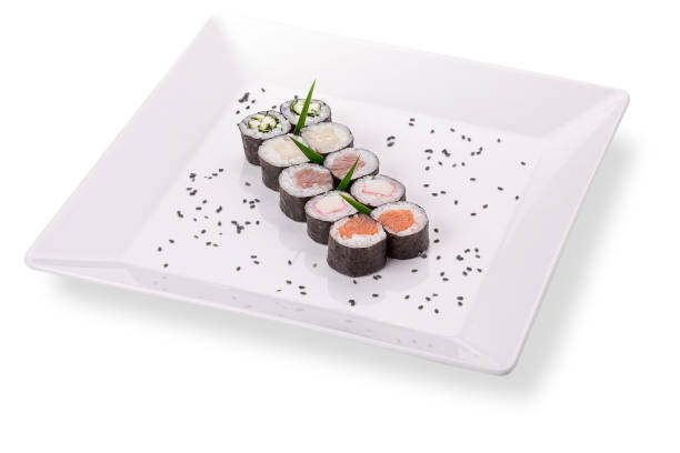 istock Tuna and salmon Sushi on white background 1145304552