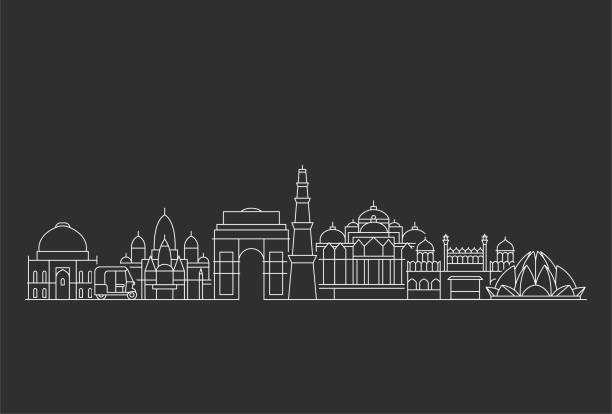 ilustrações, clipart, desenhos animados e ícones de skyline de nova deli. - india new delhi architecture monument