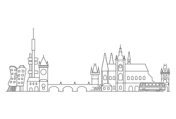 프라하의 스카이라인, 체코 공화국. - prague czech republic charles bridge famous place stock illustrations